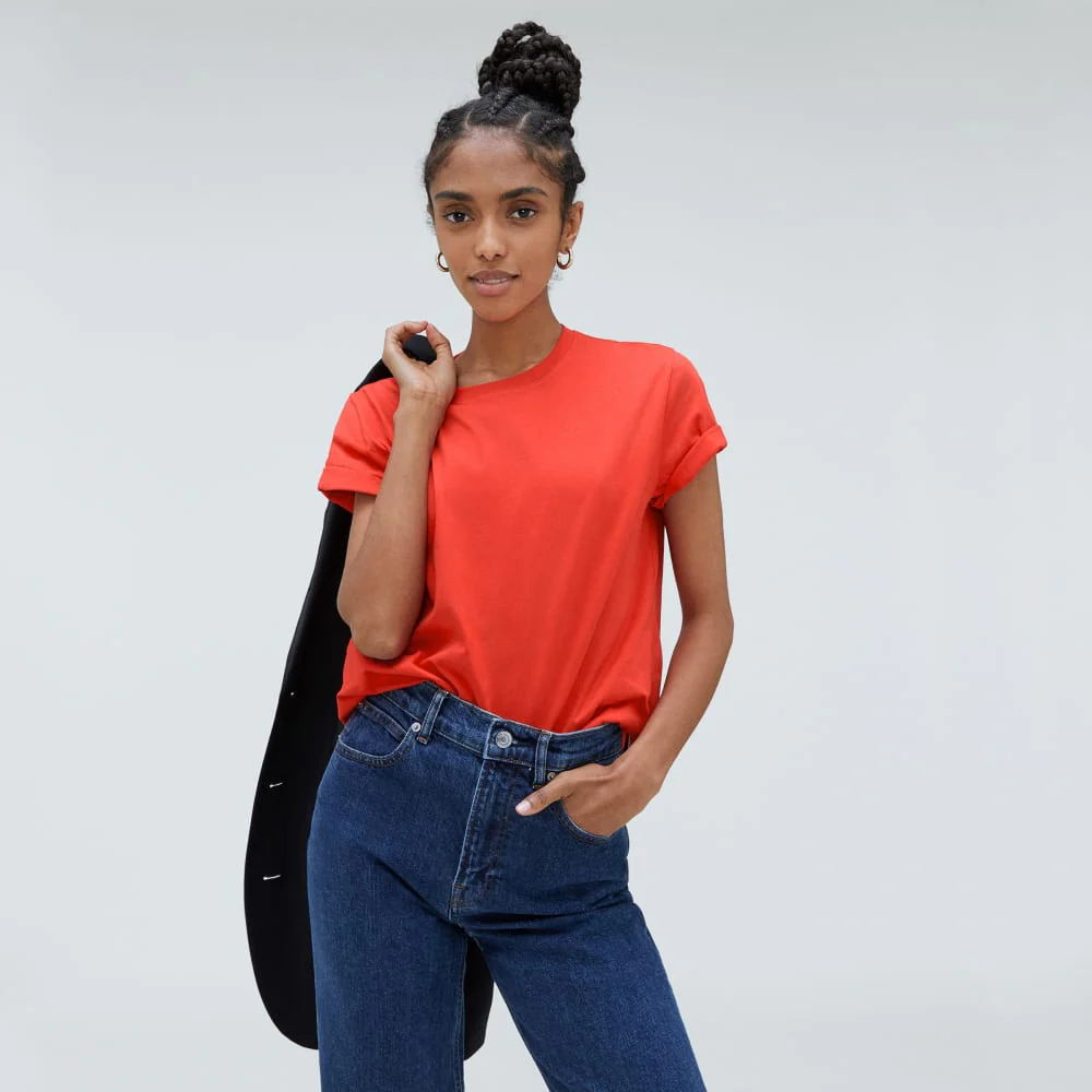 The Box-Cut Tee in Essential Cotton | Red Orange | No Pocket - Image 4