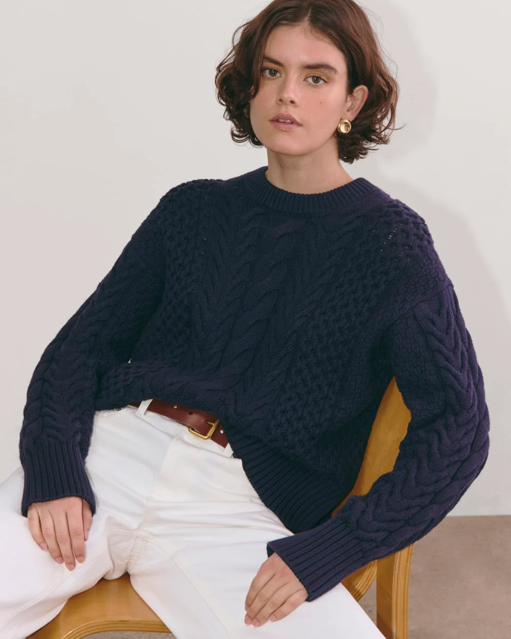 The Cable Sweater in Everyday Cotton | Navy - Image 4