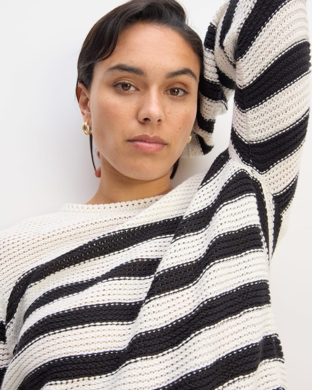 The Organic Cotton Open-Stitch Crew | Black / Bone - Image 5