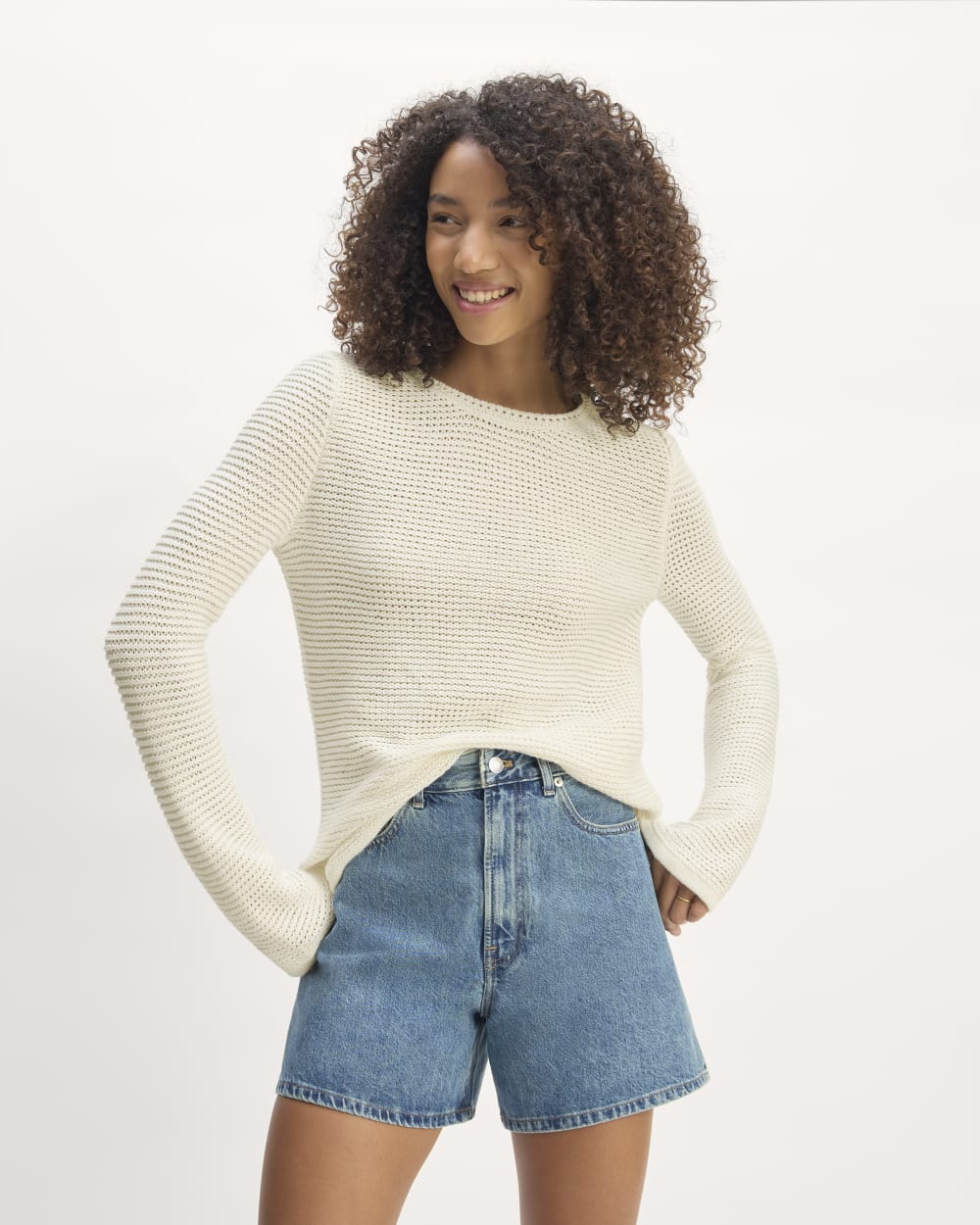 The Organic Cotton Open-Stitch Crew | Bone - Image 3