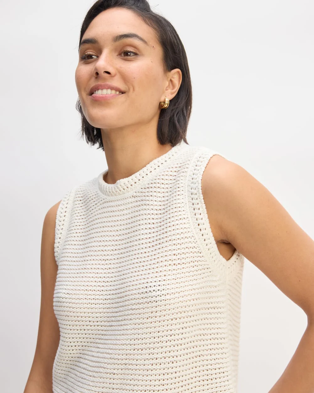 The Organic Cotton Open-Stitch Tank | Bone - Image 3