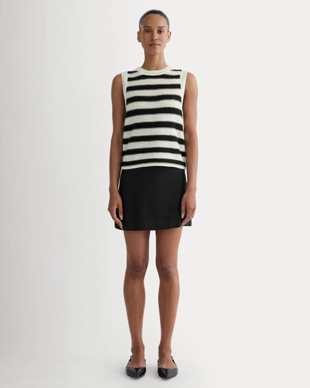 The Organic Cotton Open-Stitch Tank | Canvas / Black - Image 3