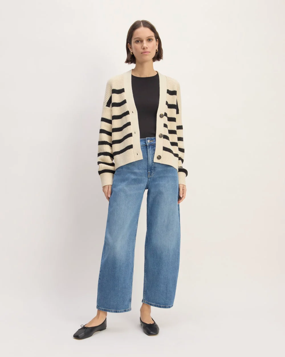 The Boxy Cardigan in Everyday Cotton | Canvas / Black - Image 3