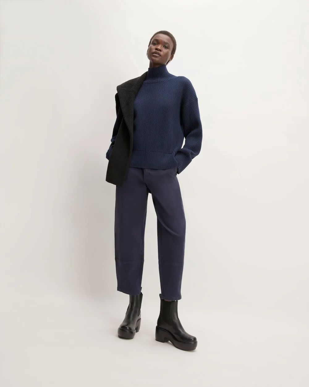 The Organic Cotton Ribbed Turtleneck | Navy - Image 3