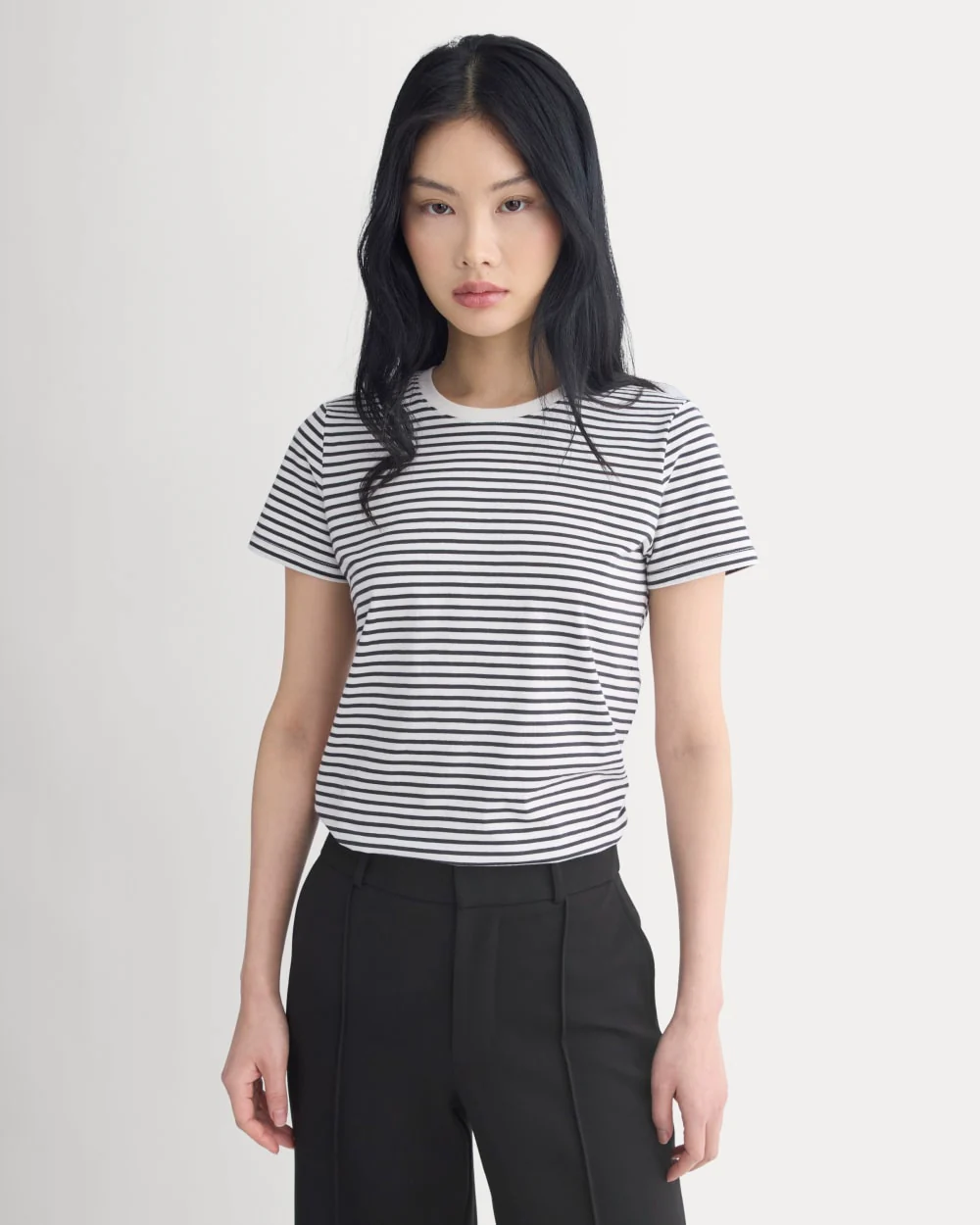 The Slim Crew in Essential Cotton | Bone / Pirate Black Stripe - Image 3