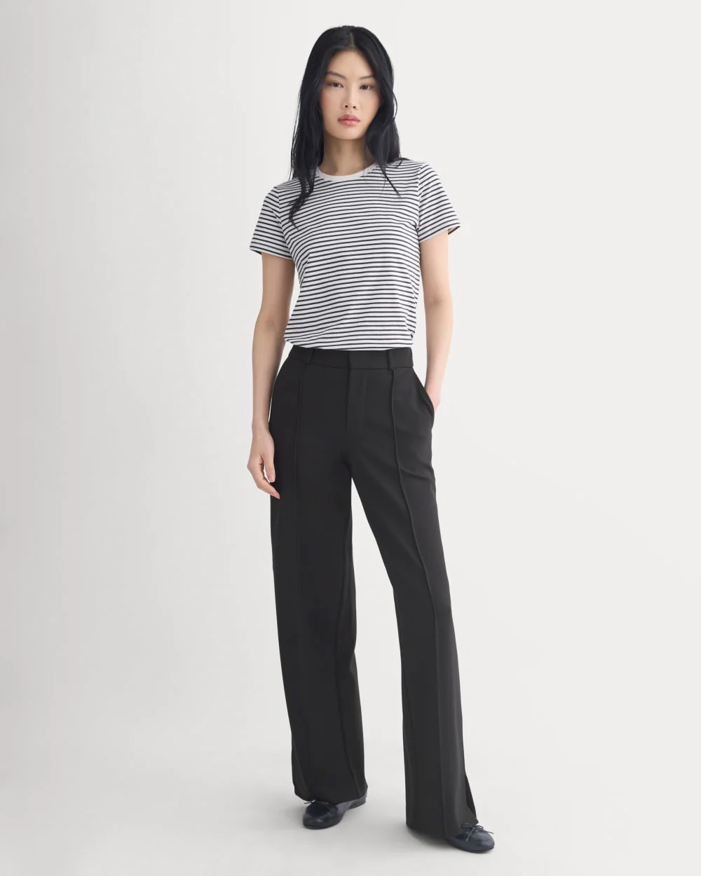 The Slim Crew in Essential Cotton | Bone / Pirate Black Stripe - Image 4