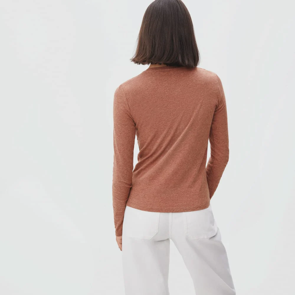 The Organic Cotton Long-Sleeve Crew | Heathered Brown - Image 2