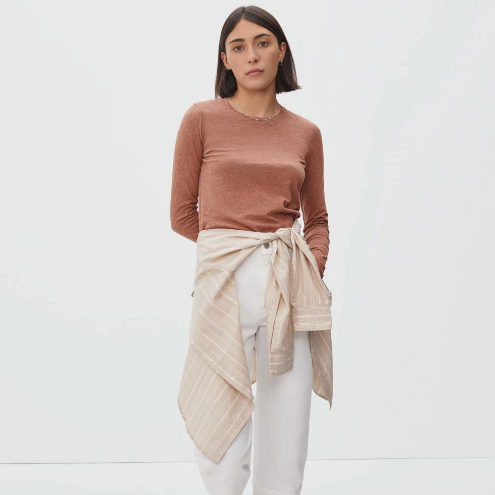 The Organic Cotton Long-Sleeve Crew | Heathered Brown - Image 3