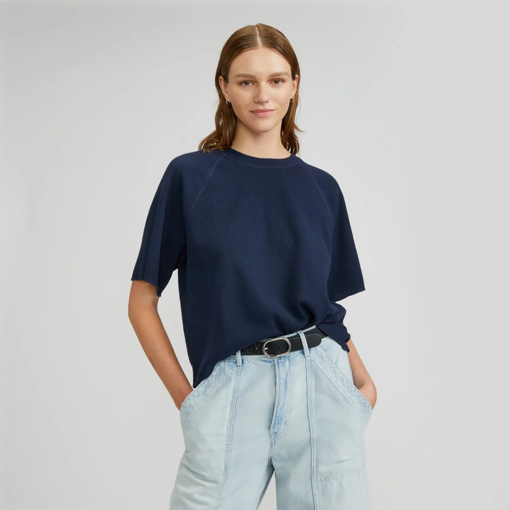 The Organic Cotton Waffle Raglan Tee | Navy