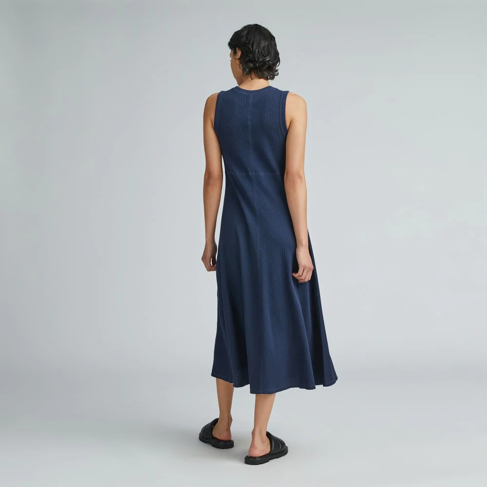 The Organic Cotton Waffle Tank Dress | Navy - Image 3