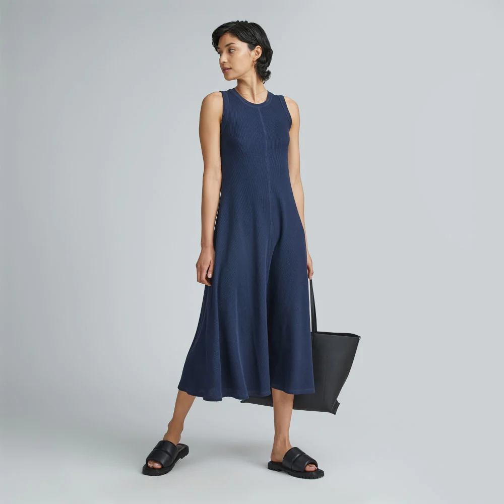 The Organic Cotton Waffle Tank Dress | Navy - Image 7