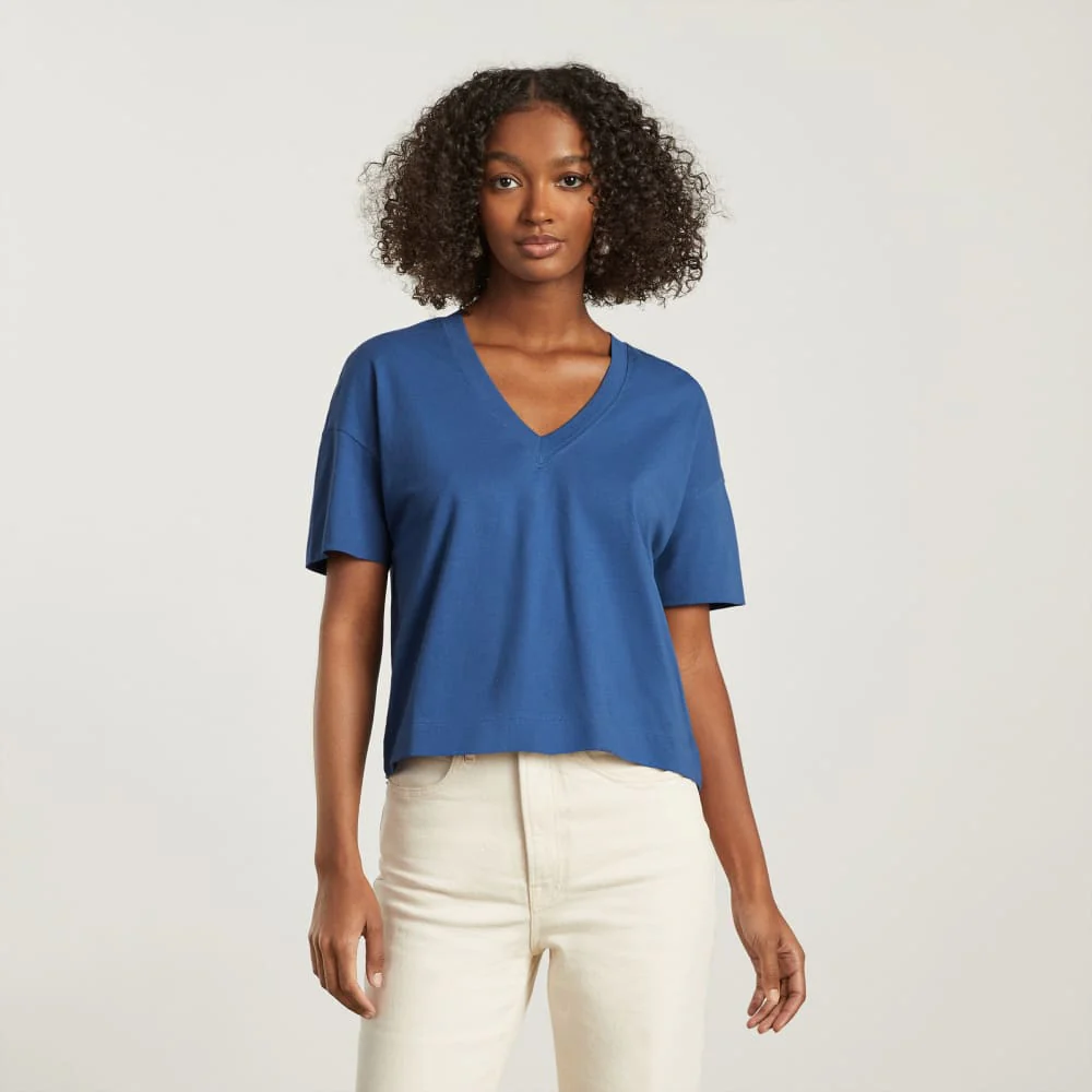 The Organic Cotton Slouchy V-Neck | Deep Blue - Image 2