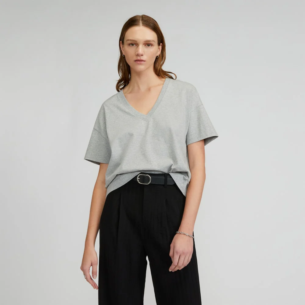 The Organic Cotton Slouchy V-Neck | Heathered Grey