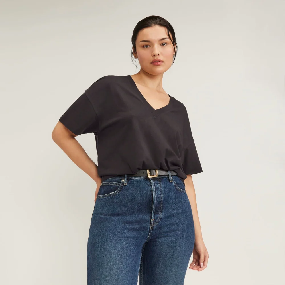 The Organic Cotton Slouchy V-Neck | Vintage Black