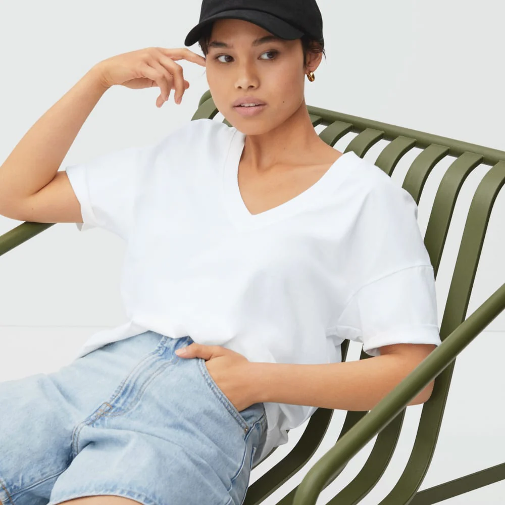 The Organic Cotton Slouchy V-Neck | White - Image 3