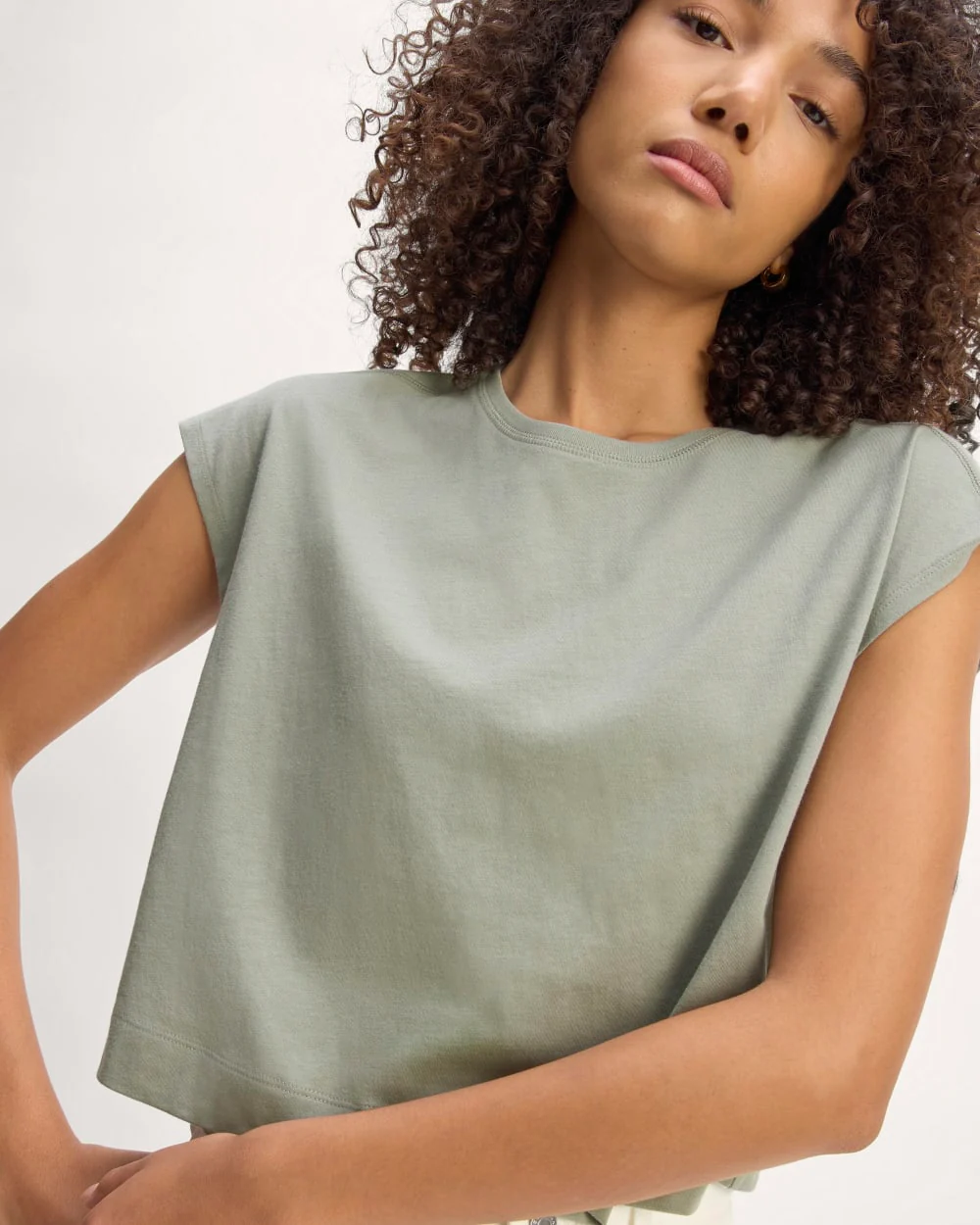 The Muscle Cropped Tee in Essential Cotton | Sage Green - Image 3
