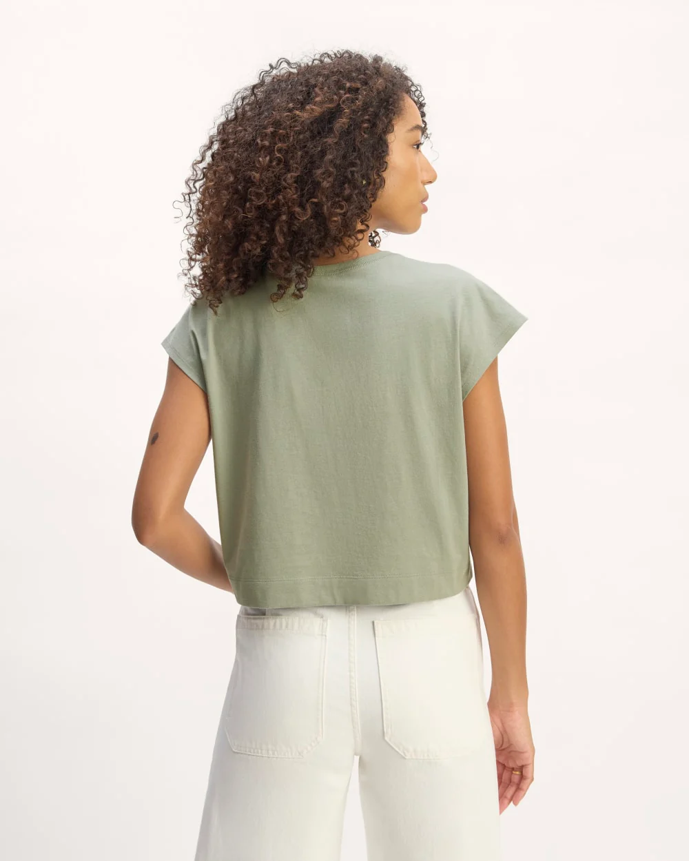 The Muscle Cropped Tee in Essential Cotton | Sage Green - Image 4