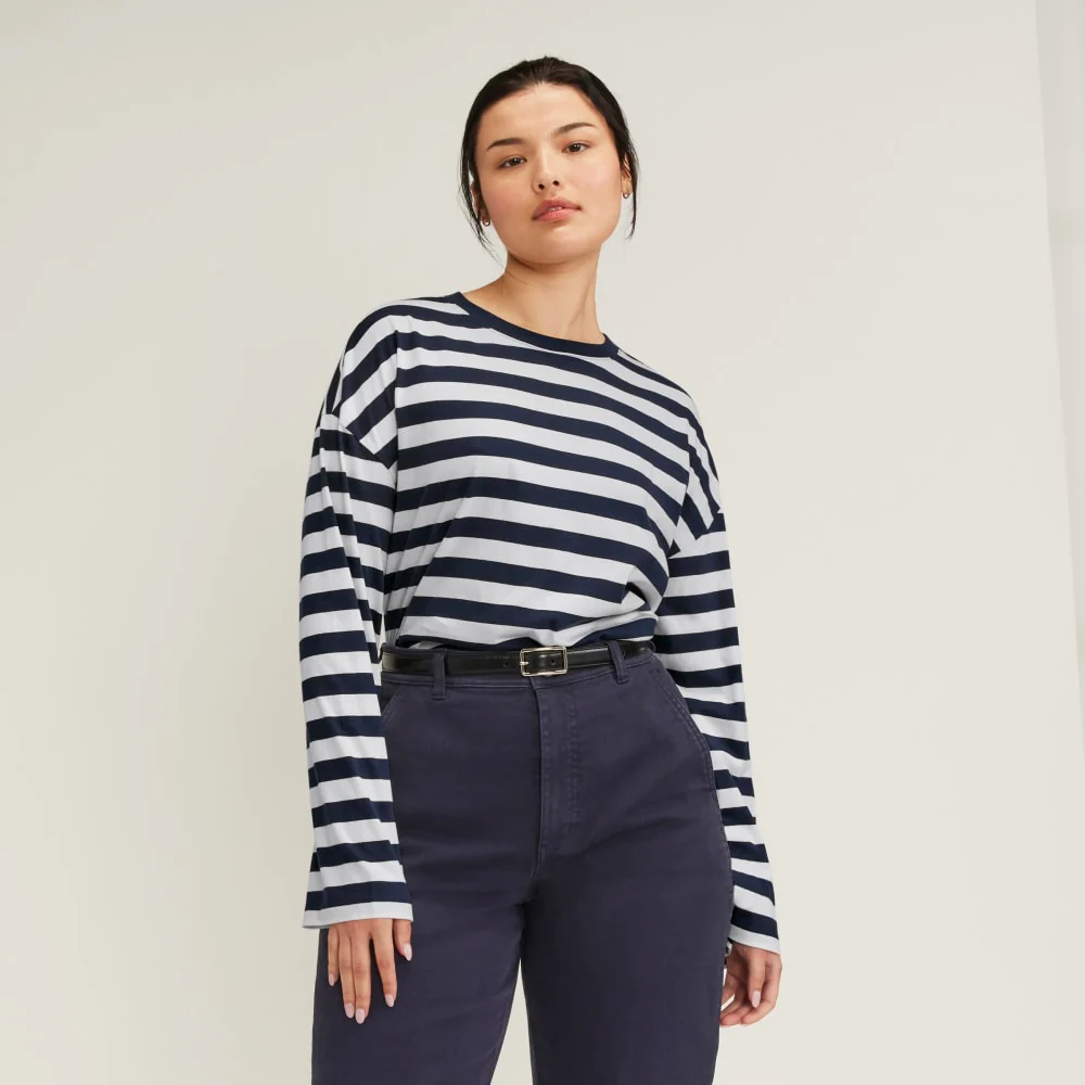 The Organic Cotton Relaxed Long Sleeve Tee | Navy / Canvas
