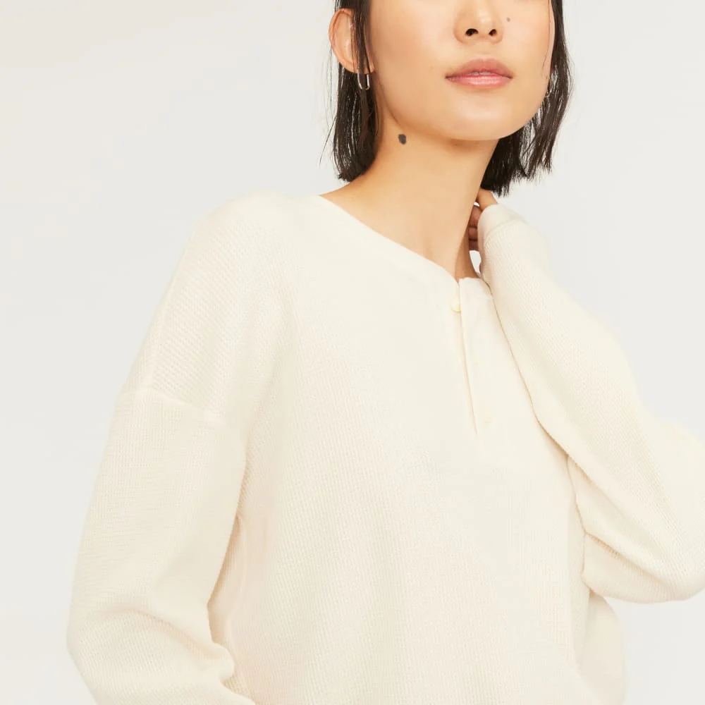 The Organic Cotton Waffle Henley | Bone - Image 3