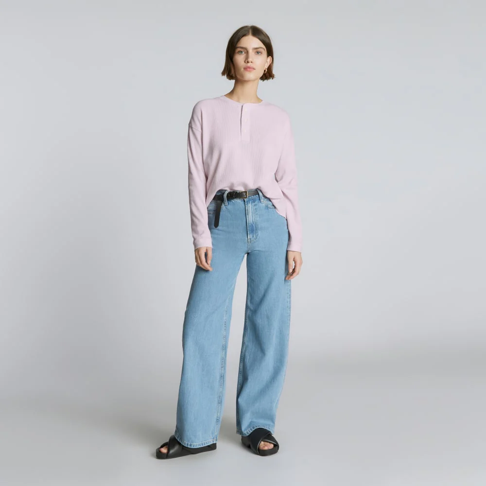 The Organic Cotton Waffle Henley | Light Lilac - Image 5