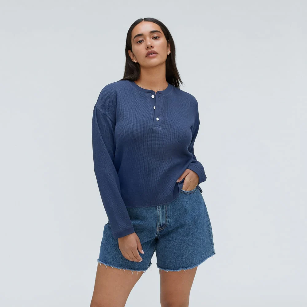The Organic Cotton Waffle Henley | Navy