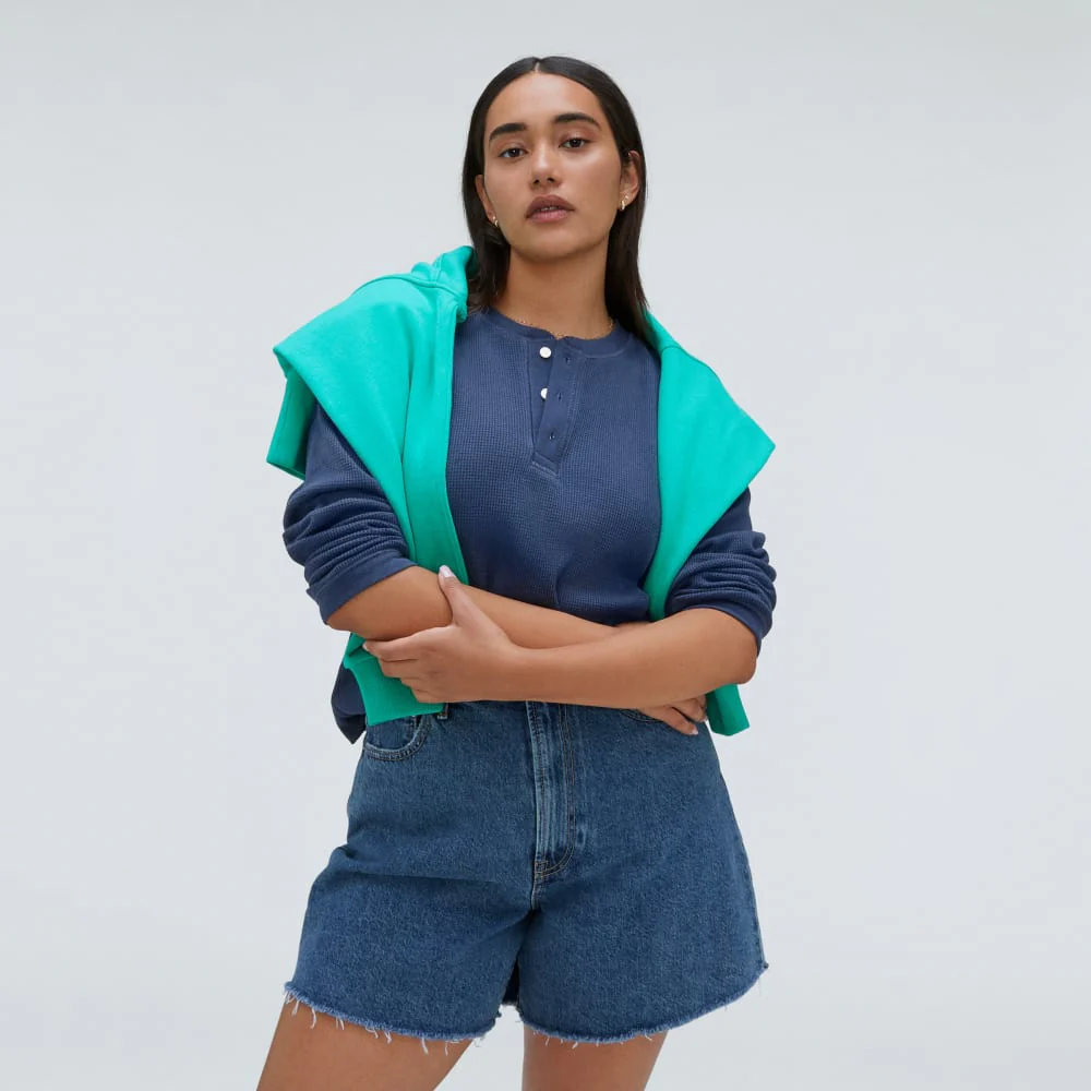 The Organic Cotton Waffle Henley | Navy - Image 5