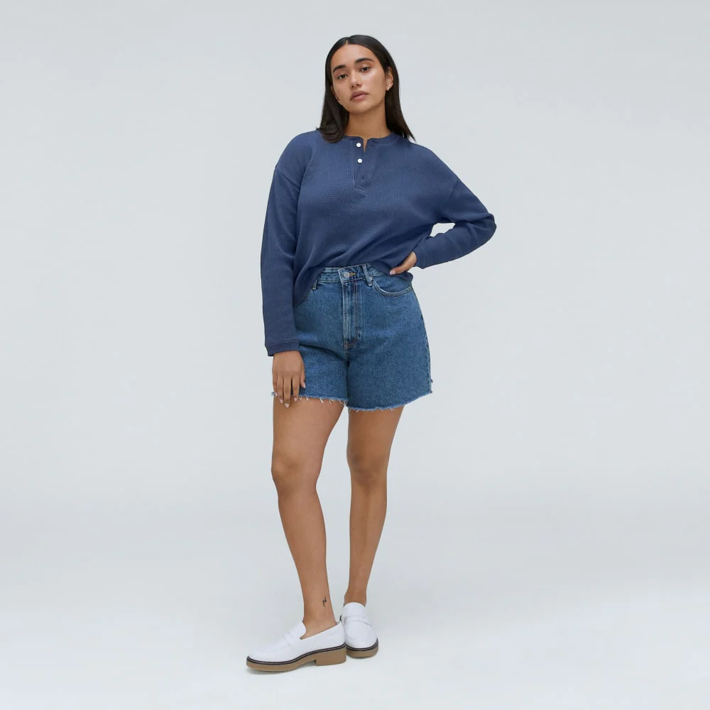 The Organic Cotton Waffle Henley | Navy - Image 6
