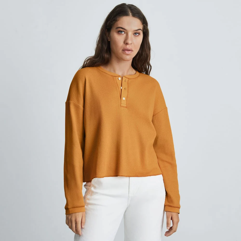 The Organic Cotton Waffle Henley | Burnt Orange - Image 2