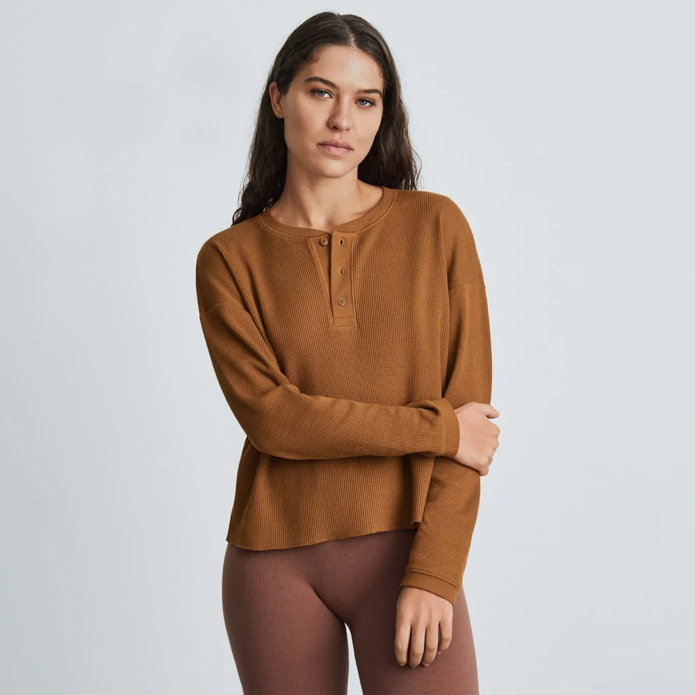 The Organic Cotton Waffle Henley | Toasted Almond - Image 2