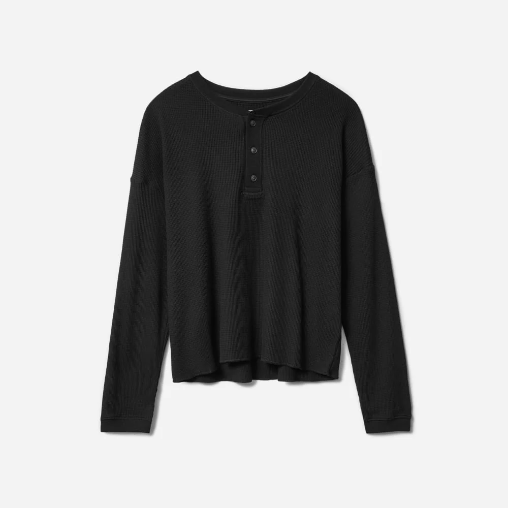 The Organic Cotton Waffle Henley | Black - Image 2