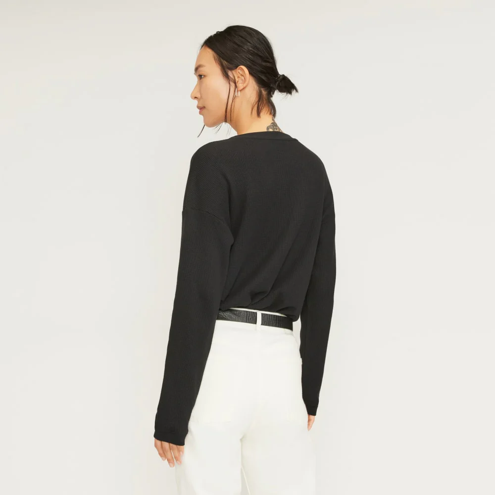The Organic Cotton Waffle Henley | Black - Image 4