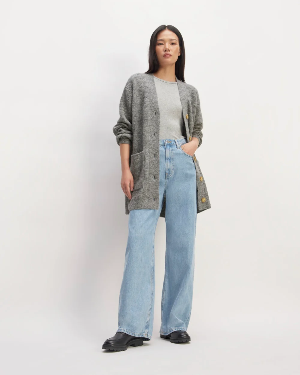The Oversized Alpaca Pocket Cardigan | Heathered Stone - Image 3