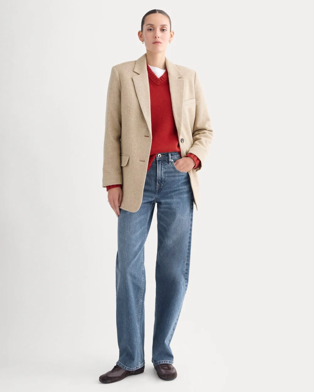The Oversized Blazer in Wool | Taupe Herringbone - Image 3