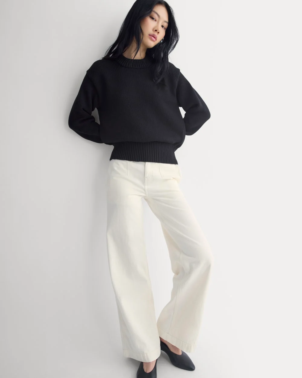 Oversized Cocoon Crew in Elevated Cotton | Black - Image 5
