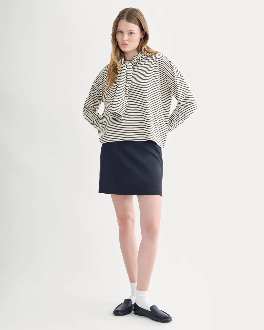 Oversized Boxy Crew in Essential Cotton | Bone / Pirate Black Stripe - Image 3