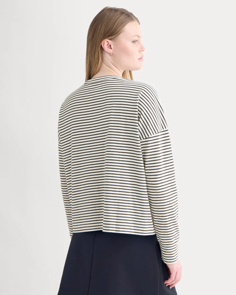 Oversized Boxy Crew in Essential Cotton | Bone / Pirate Black Stripe - Image 5