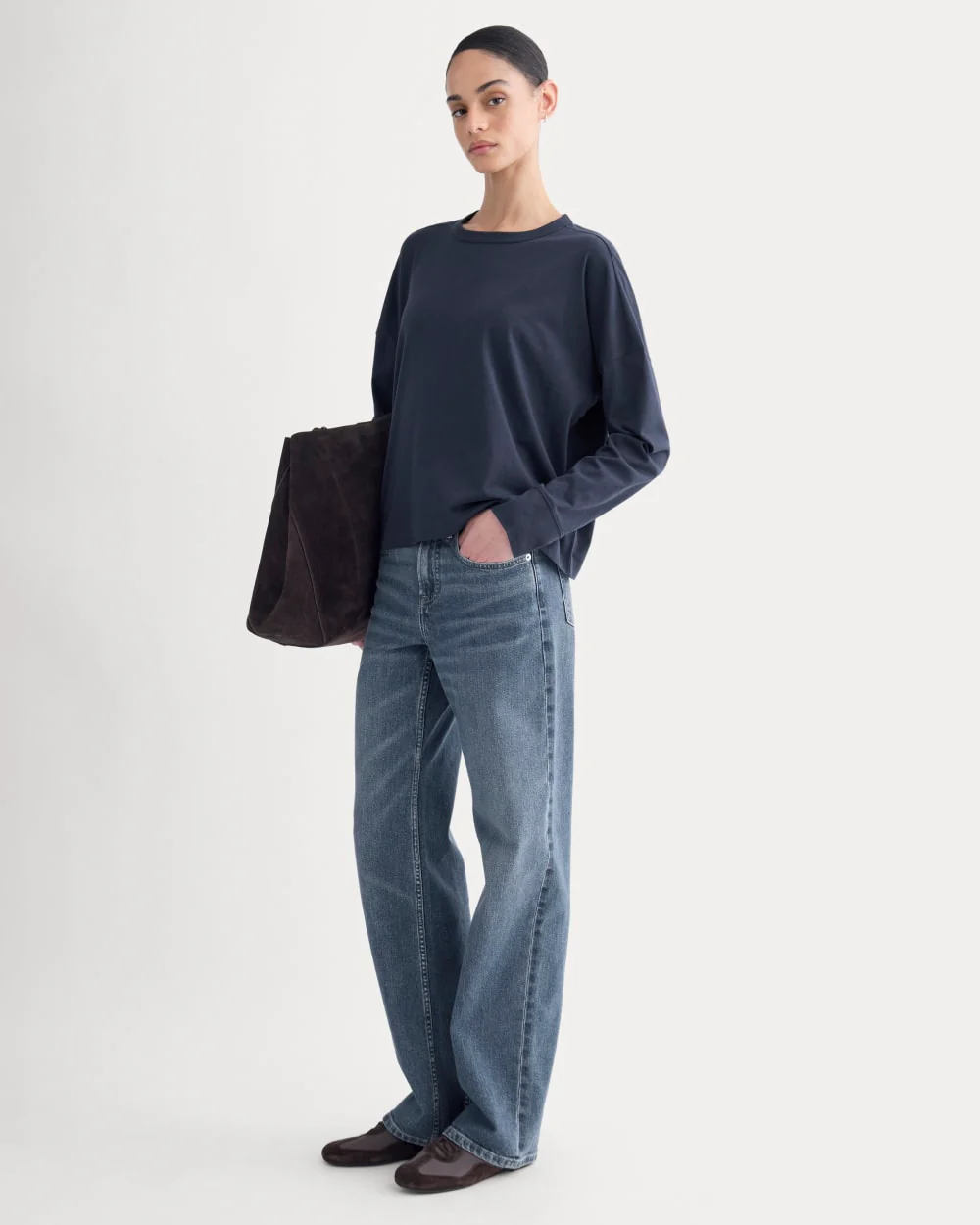 Oversized Boxy Crew in Essential Cotton | Deep Navy - Image 3
