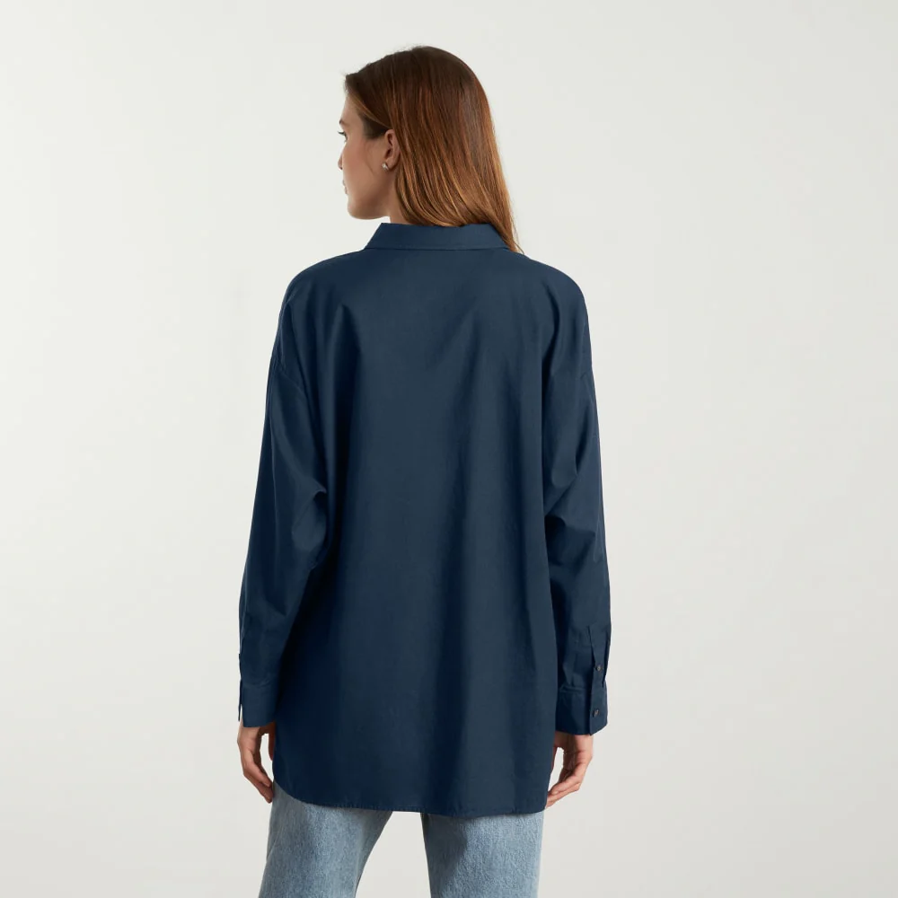 The Oversized Silky Cotton Shirt | Navy - Image 4
