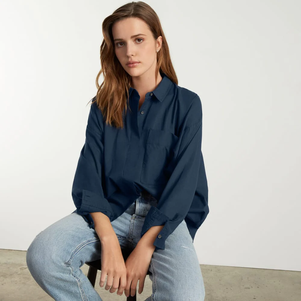 The Oversized Silky Cotton Shirt | Navy - Image 6