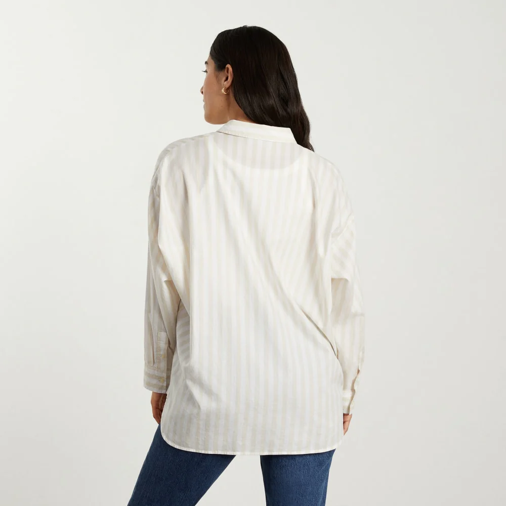 The Oversized Silky Cotton Shirt | Sand / White - Image 3