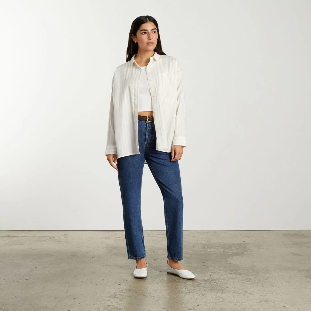 The Oversized Silky Cotton Shirt | Sand / White - Image 4