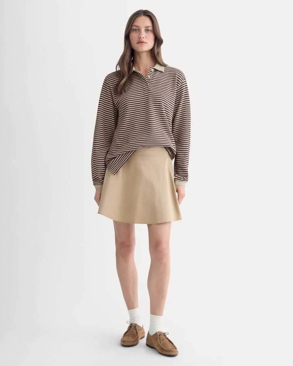 Oversized Pique Polo | Dusty Beige/Deep Plum Stripe - Image 3