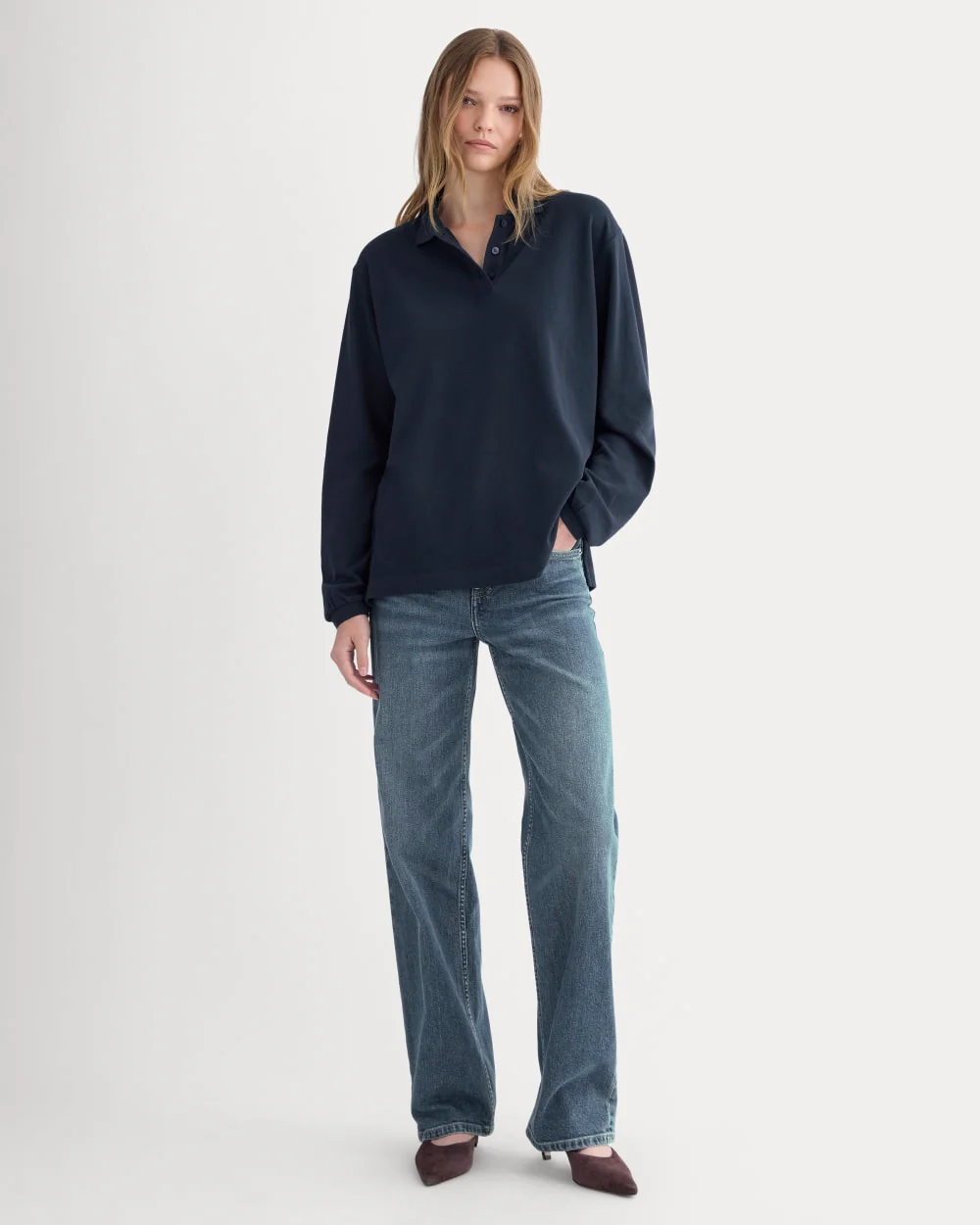 Oversized Pique Polo | Deep Navy - Image 3