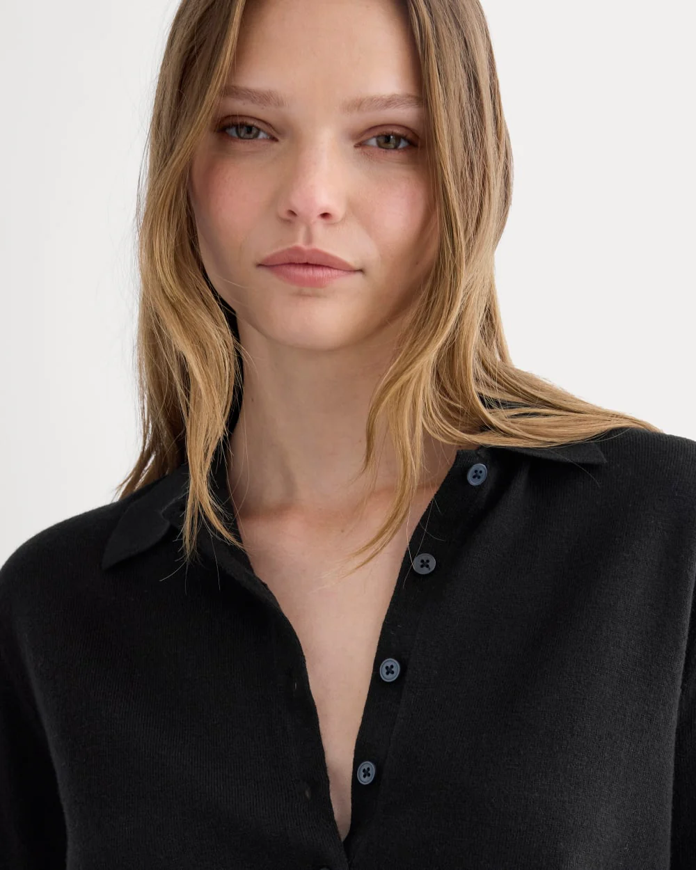Oversized Polo Sweater in Cotton Merino | Black - Image 4