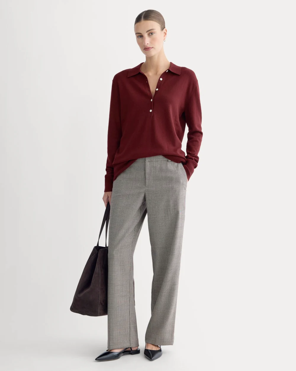 Oversized Polo Sweater in Cotton Merino | Deep Red - Image 4