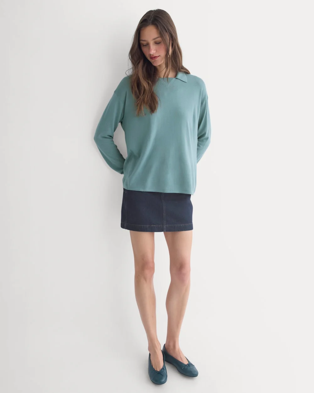 Oversized Polo in Ultrafine Merino | Gray Mist - Image 4