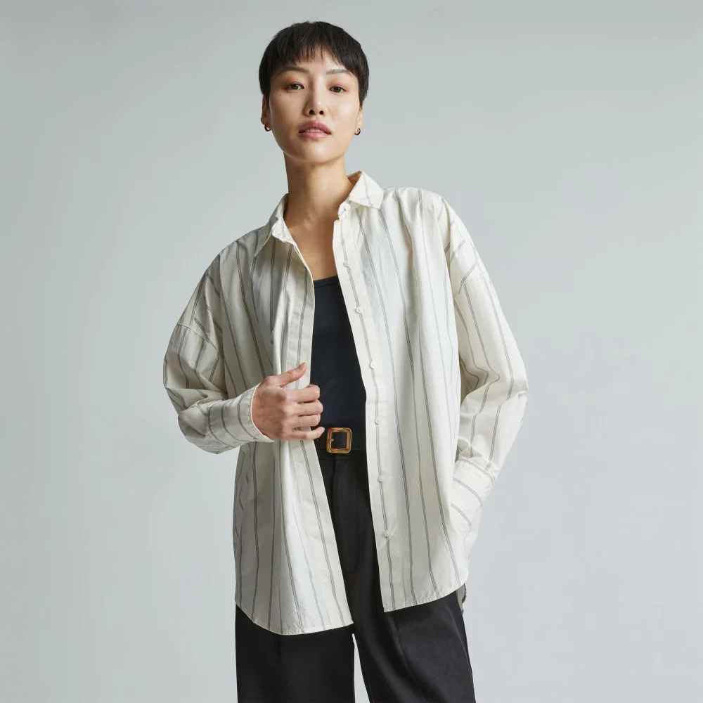 The Oversized Poplin Shirt | Black / Canvas Tan