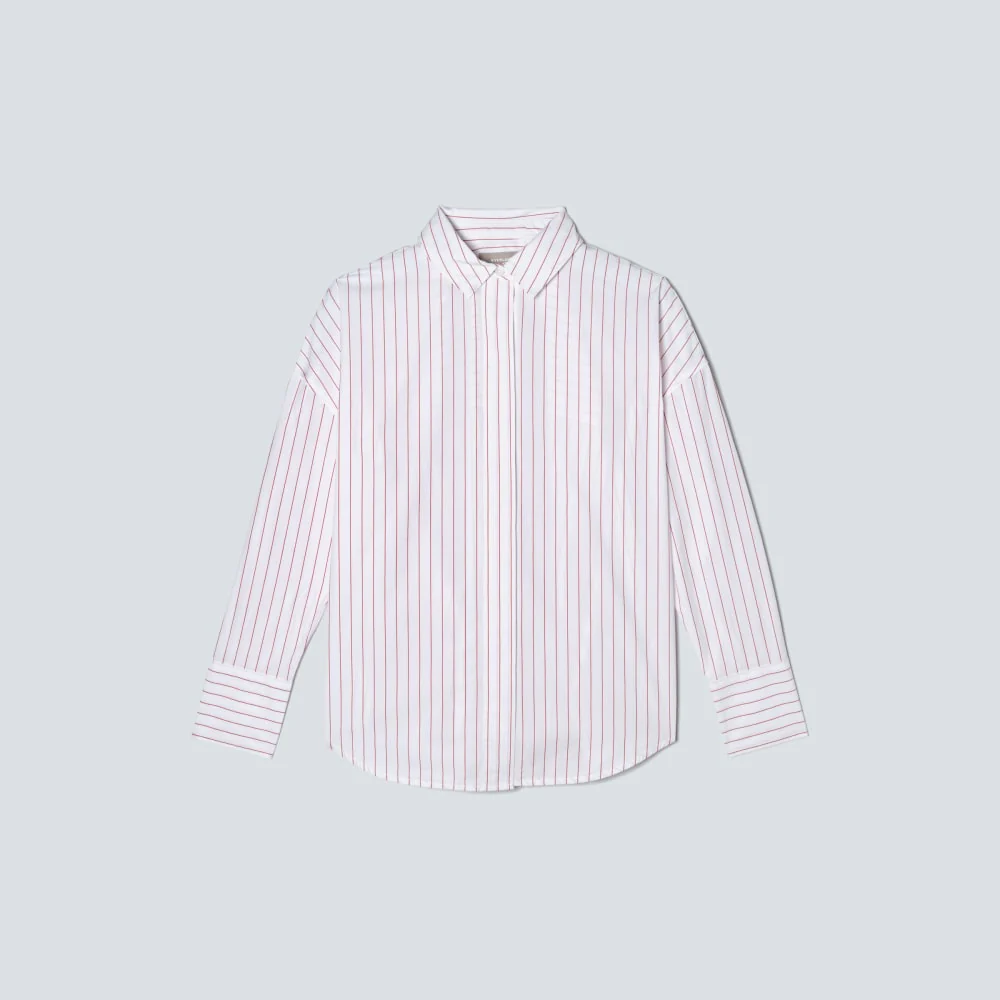 The Oversized Poplin Shirt | Equestrian Red / White - Image 2