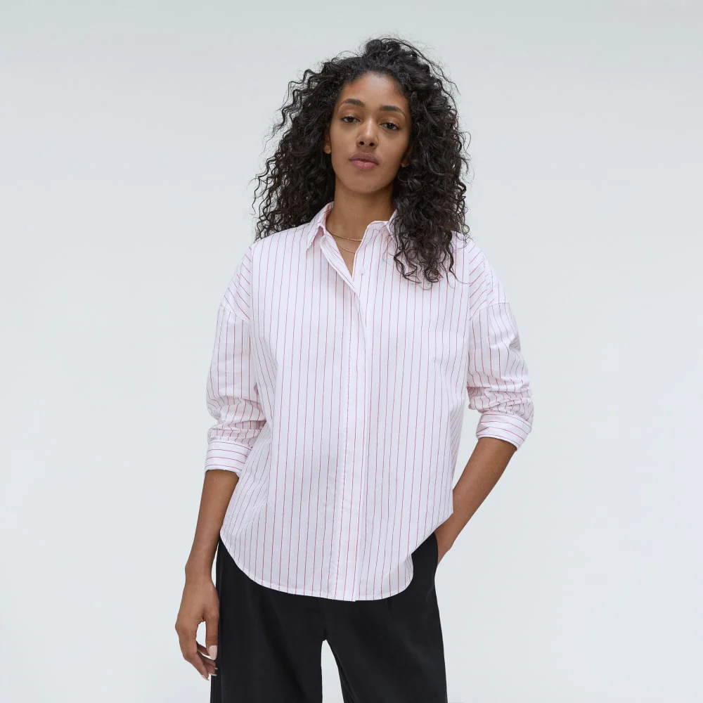 The Oversized Poplin Shirt | Equestrian Red / White - Image 5