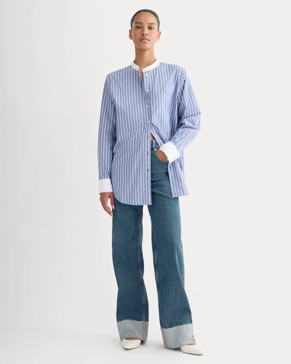 The Oversized Shirt in Ultrasoft Cotton | Dutch Blue / Bone - Image 3
